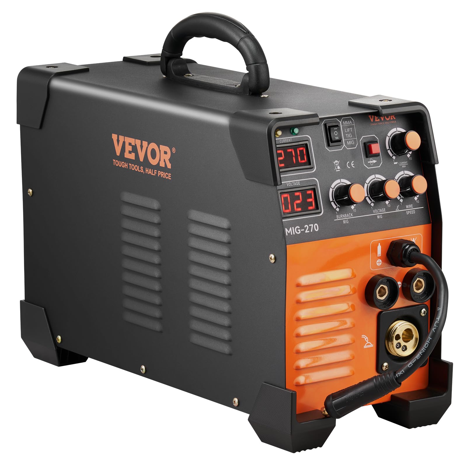 VEVOR MIG Welder, 3 in 1 270 Amp Welding Machine, 110 220V MIG TIG Arc Welder, Portable TIG Welder Lift ARC Welder with IGBT DC Inverter, LCD Digital Display, Welder Torch and Welding Wire