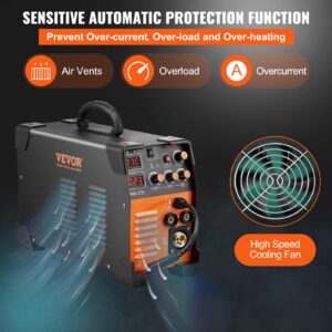 VEVOR MIG Welder, 3 in 1 270 Amp Welding Machine, 110 220V MIG TIG Arc Welder, Portable TIG Welder Lift ARC Welder with IGBT DC Inverter, LCD Digital Display, Welder Torch and Welding Wire