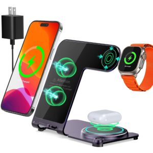 3 in 1 charging station apple purple - mlfsaier 𝐀𝐥𝐮𝐦𝐢𝐧𝐮𝐦 𝐀𝐥𝐥𝐨𝐲 multiple fast wireless charger stand for apple watch & airpods iphone 15 14 13 12 11 pro x max xs xr 8 7 plus nightstand