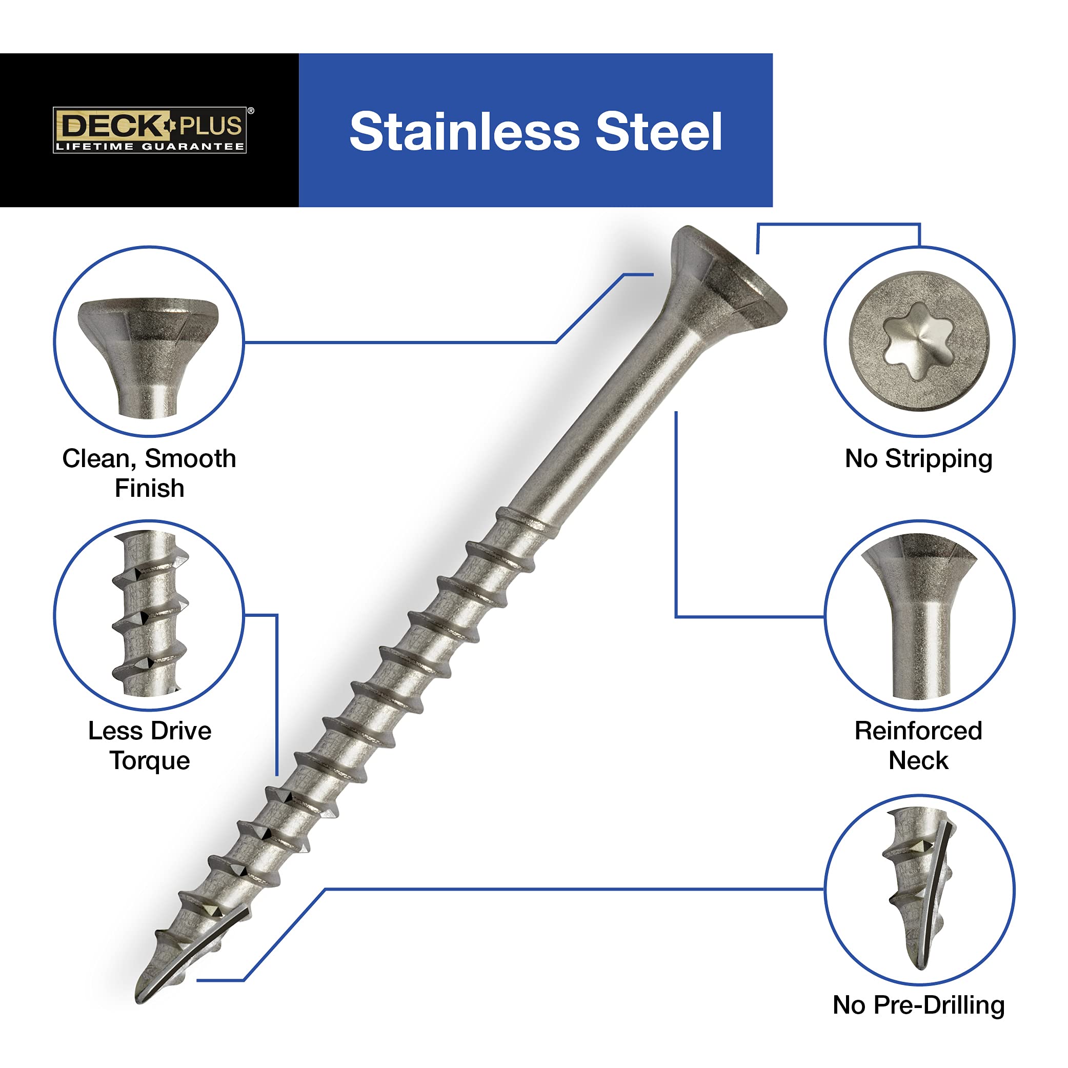 Deck Plus 48466 Wood Screws #10 x 3", Stainless Steel, 1lb Box