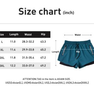 Arjen Kroos 2 in 1 Running Shorts for Men 3 Inch Sports Shorts with Compression Liner 3 Inch Gym Athletic Shorts with Zipper Pocket,GREEN-AK3101,X-Large