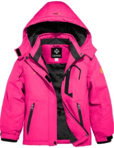 gemyse girl's waterproof ski snow jacket fleece windproof winter jacket with hood (watermelon red,6/7)