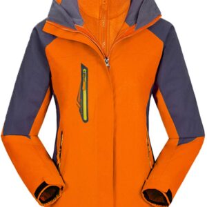 Amxiway Women's Mountain Waterproof Windproof Fleece 3 in 1 Jacket Ski Hooded Rain Coat(Orange,L)