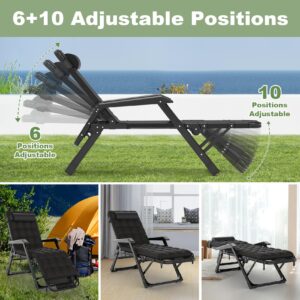 Slendor 3 in 1 Oversized Folding Camping Cot 26in, 6+10 Positions Adjustable Patio Chaise Lounge Chair L, Sleeping Cots for Adults, Portable Cot Bed Lawn Recliner for Bedroom, Pool, Beach, Black