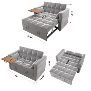 wirrytor 3 in 1 Multi-Functional Convertible Sleeper Sofa Bed, Modern Loveseat Sofa Couch Velvet Pull Out Bed with Reclining Adjustable Backrest &Hidden Table for Apartment Living Room Bedroom,Grey