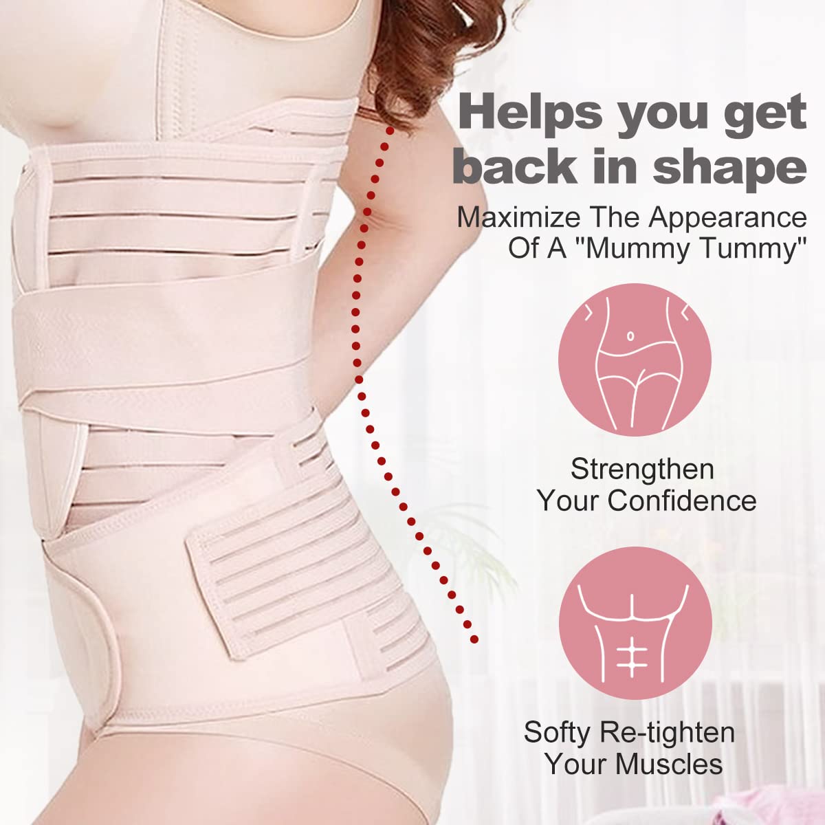 3 In 1 Postpartum Belly Band Wrap - Abdominal Binder Post Surgery C Section Compression Girdle Belt - After Birth Recovery Support - Postnatal Pelvis Waist Trainer Slimming Shapewear Body Shaper