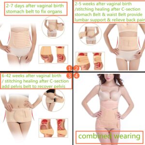 ZHENJIER 3 in 1 Postpartum Support - Recovery Belly/Waist/Pelvis Belt Shapewear (Fits Waistline 34"-41") Beige