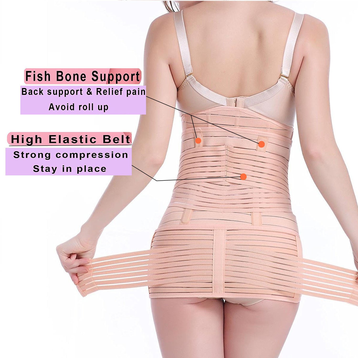 ZHENJIER 3 in 1 Postpartum Support - Recovery Belly/Waist/Pelvis Belt Shapewear (Fits Waistline 34"-41") Beige