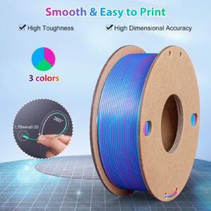 3Dgenius Silk PLA 3D Printer Filament Triple Color Silk PLA Filament 1.75mm 3D Printing Filament Fit Most FDM Printers, 250g Spool(0.55lbs), 3 in 1 Color Rose Red Sky Blue Green