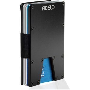 fidelo ‘eclipse 3 in 1’ minimalist wallet for men - slim rfid blocking credit card holder made of 7075 aluminum and 3k carbon fiber with money clip - stealth black, gunmetal gray & matte