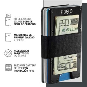Fidelo ‘Eclipse 3 In 1’ Minimalist Wallet For Men - Slim RFID Blocking Credit Card Holder Made Of 7075 Aluminum And 3K Carbon Fiber With Money Clip - Stealth Black, Gunmetal Gray & Matte