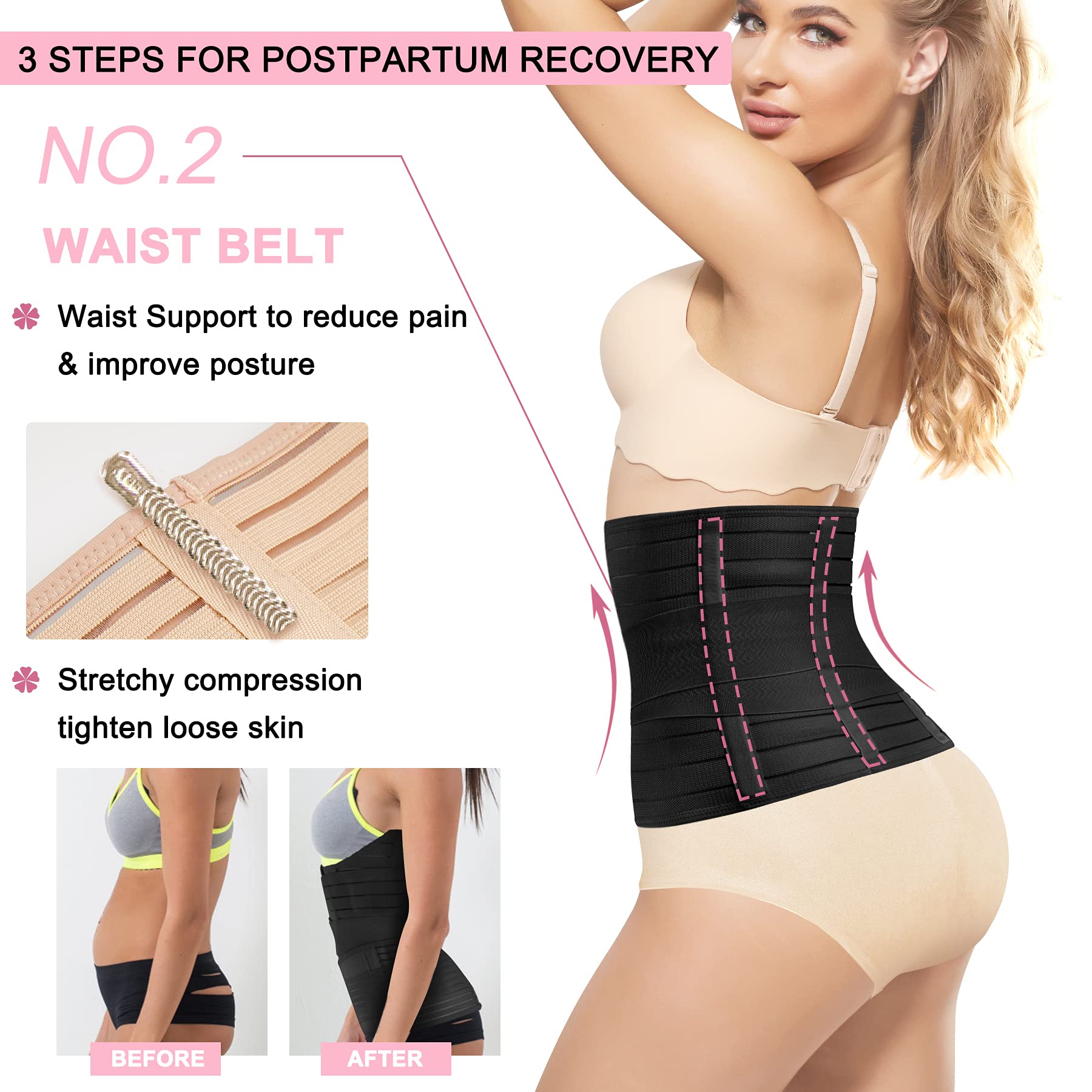 SCARBORO 3 In 1 Postpartum Belly Band Wrap For Pregnancy C Section Post Party Recovery Binder Faja Postparto Waist Trainer Girdle for Women Shapewear