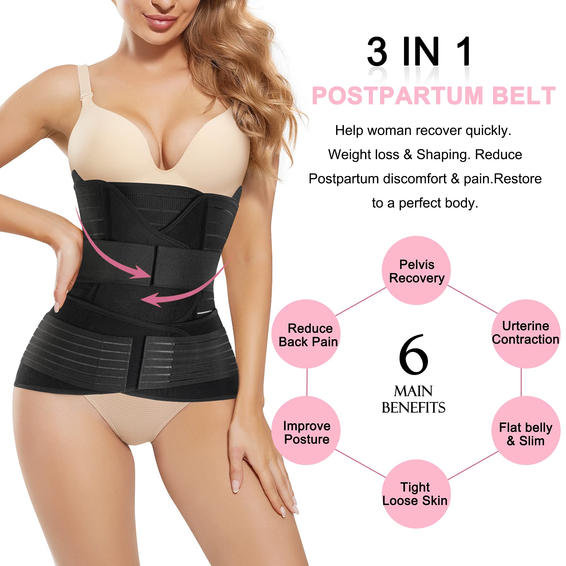 SCARBORO 3 In 1 Postpartum Belly Band Wrap For Pregnancy C Section Post Party Recovery Binder Faja Postparto Waist Trainer Girdle for Women Shapewear