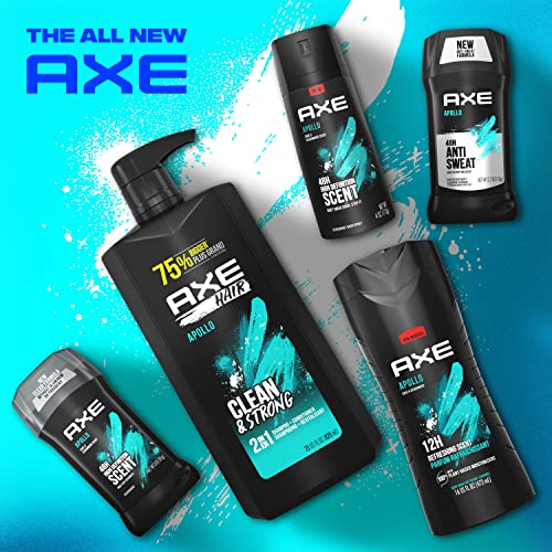 AXE Wash & Care 2-in-1 Shampoo & Conditioner Apollo Wash & Care 4 Count for Clean & Strong Hair Sage & Cedarwood 100% Recycled Bottle 28 oz