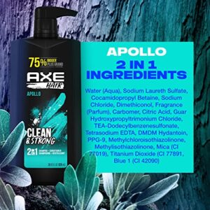 AXE Wash & Care 2-in-1 Shampoo & Conditioner Apollo Wash & Care 4 Count for Clean & Strong Hair Sage & Cedarwood 100% Recycled Bottle 28 oz