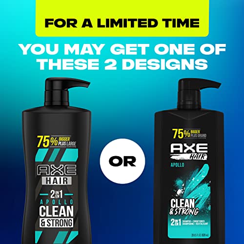 AXE Wash & Care 2-in-1 Shampoo & Conditioner Apollo Wash & Care 4 Count for Clean & Strong Hair Sage & Cedarwood 100% Recycled Bottle 28 oz