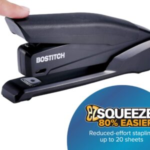 Bostitch Office Executive 3 in 1 Stapler, includes 210 Staples and Integrated Staple Remover, One Finger Stapling, No Effort, 20 Sheet Capacity, Spring Powered Stapler, Black (INP20-BLK)