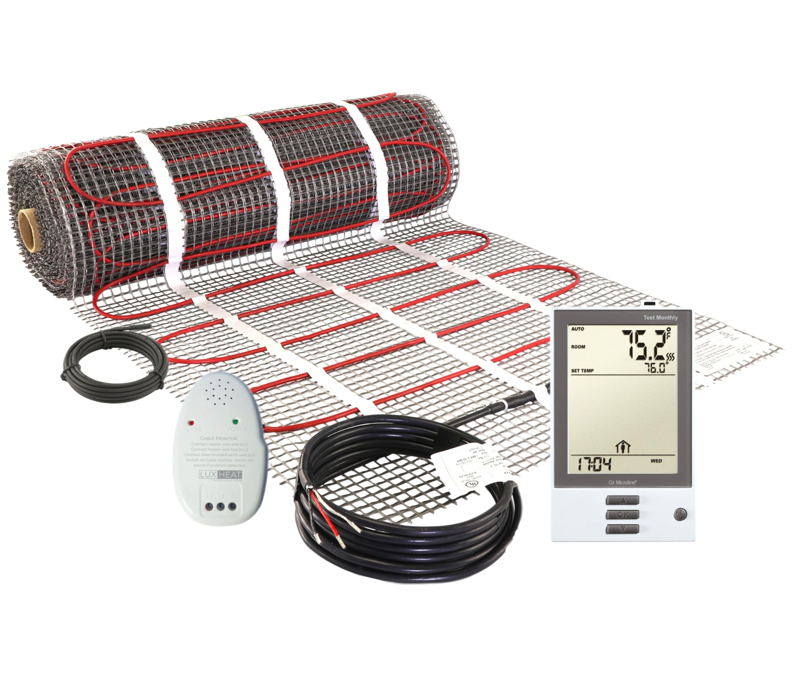 LuxHeat 20 Sqft Mat Kit, 120v Electric Radiant Floor Heating System for Under tile, Stone and Laminate. Kit Includes Alarm, Heated Floor Mat, OJ Microline Programmable Thermostat with GFCI & Sensor