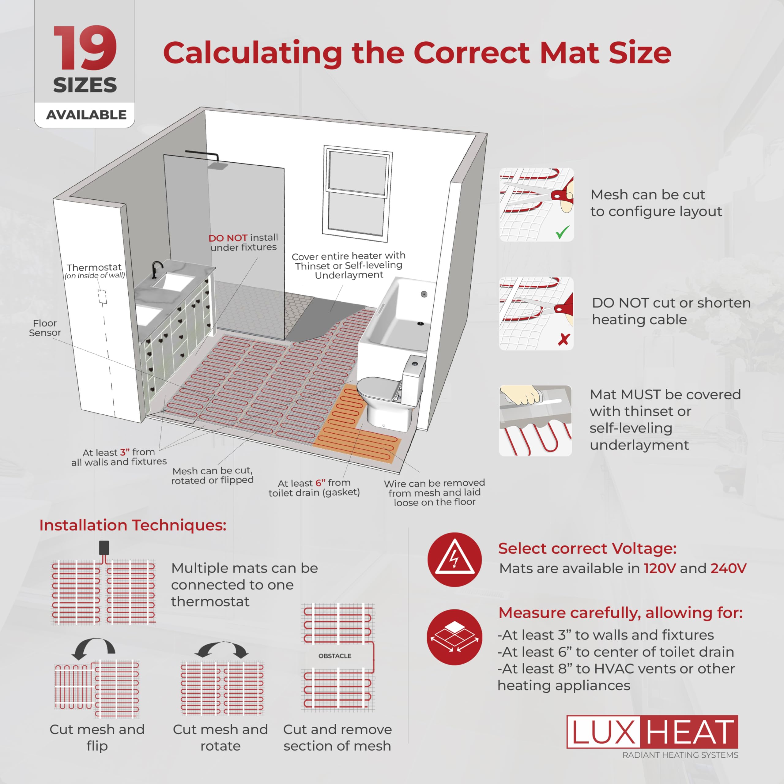 LuxHeat 20 Sqft Mat Kit, 120v Electric Radiant Floor Heating System for Under tile, Stone and Laminate. Kit Includes Alarm, Heated Floor Mat, OJ Microline Programmable Thermostat with GFCI & Sensor