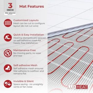 LuxHeat 30 Sqft Mat Kit, 120v Electric Radiant Floor Heating System for Under tile, Stone and Laminate. Kit Includes Alarm, Heated Floor Mat, OJ Microline Programmable Thermostat with GFCI & Sensor