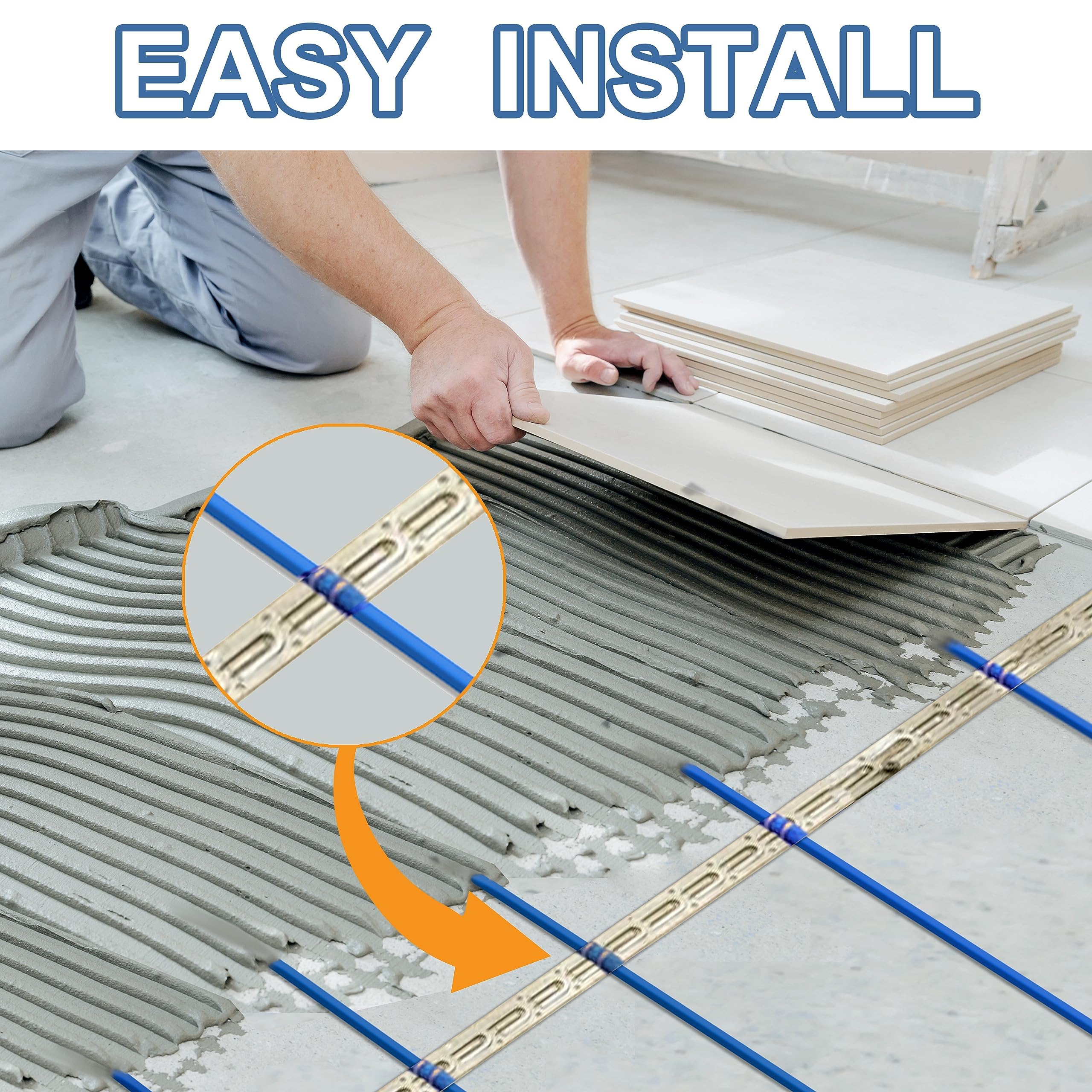 Electric Heated Floor Cable Underfloor Heating System Kit with Cable Guide，Alarm Monitor for Indoor Installation 120V,50 Sqft