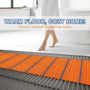 Electric Heated Floor Cable Underfloor Heating System Kit with Cable Guide，Alarm Monitor for Indoor Installation 120V,50 Sqft