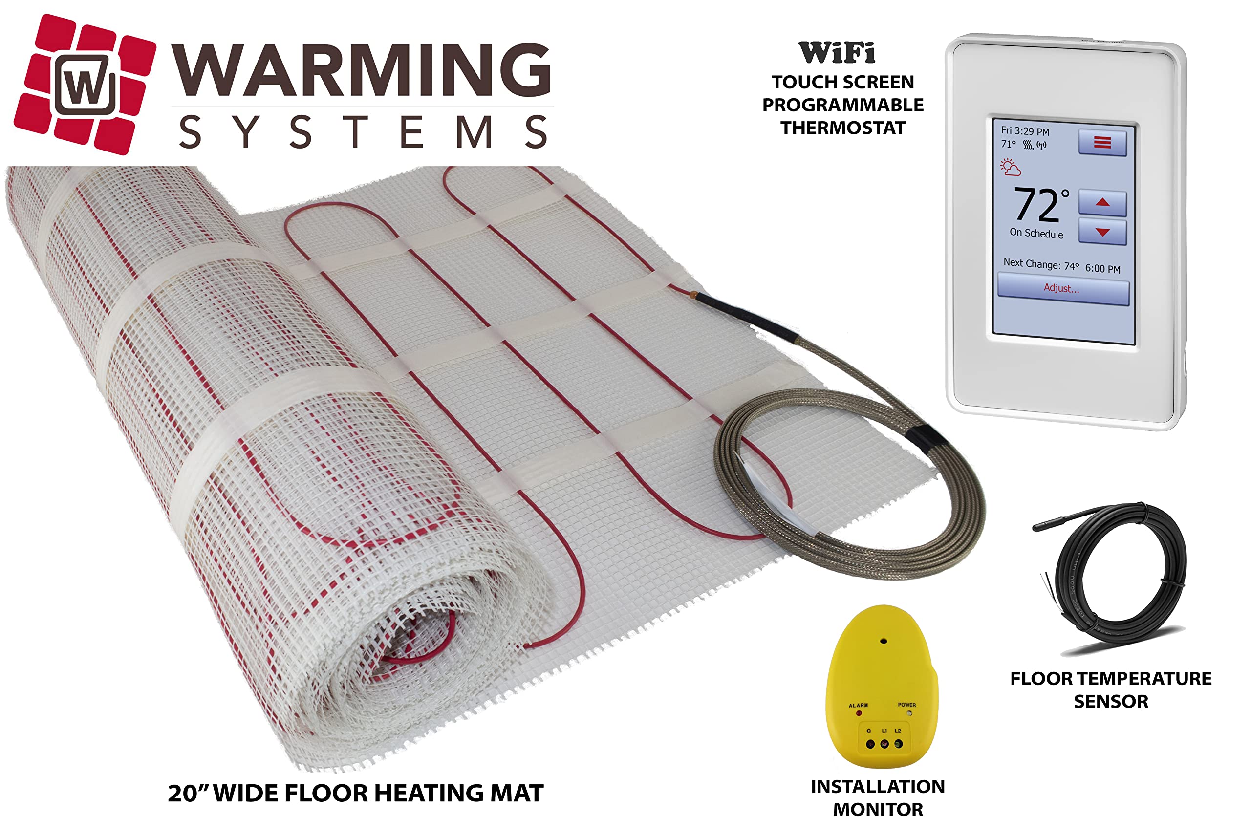 30 Sqft Warming Systems 120 V Electric Tile Radiant Floor Heating Mat with WiFi Touch Screen Programmable Thermostat. Includes Installation Monitor and Floor Temperature Sensor