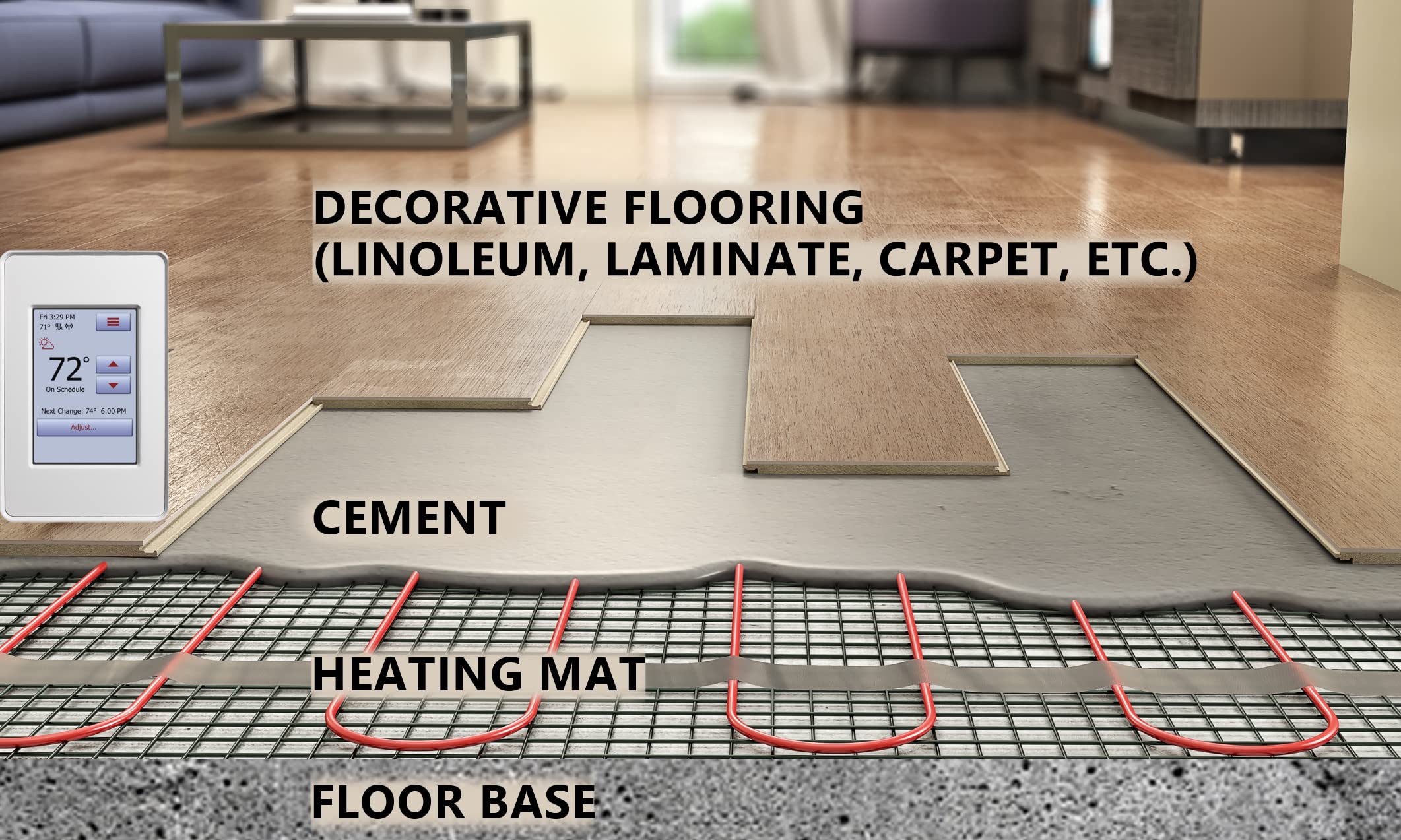 FloorLace FIT Electric Heated Floor Mat - Radiant Heating Mat for Under Tile, Laminate, Stone - Self-Adhesive Underfloor Heat Mat - Flooring Heating Kit (120 Volts, 15 SQFT)