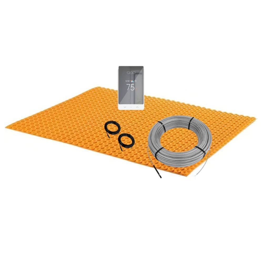 Schluter Systems Ditra Heat Electric Radiant Floor Heating Kit: Programmable Touchscreen Smart WiFi Thermostat DHERT105/BW, Heated Cable 120V 32 Sq Ft, Peel&Stick Uncoupling Membrane 50.4 Sq Ft