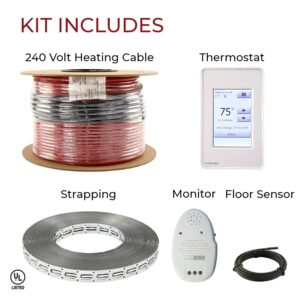 LuxHeat Floor Heating Cable Set 200 Sqft - 240v Electric Radiant Floor Heating System Under Tile. Set Includes, Floor Heating Cable, Strapping, UDG4 OJ Microline Programmable Thermostat with GFCI