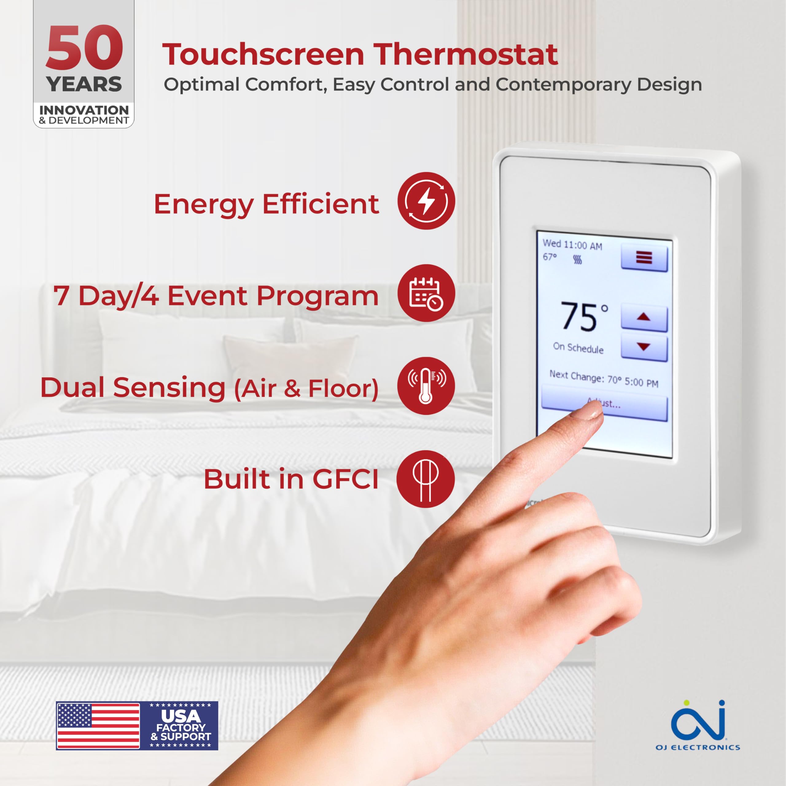 LuxHeat Floor Heating Cable Set 200 Sqft - 240v Electric Radiant Floor Heating System Under Tile. Set Includes, Floor Heating Cable, Strapping, UDG4 OJ Microline Programmable Thermostat with GFCI