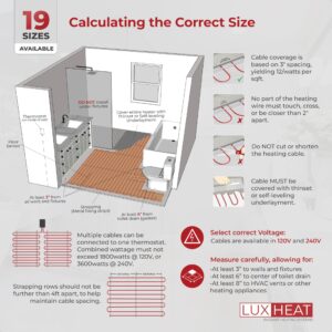 LuxHeat Floor Heating Cable Set, 20 Sqft - 120v Electric Radiant Floor Heating System Under Tile. Set Includes, Floor Heating Cable, Strapping, UDG OJ Microline Programmable Thermostat with GFCI