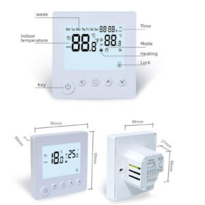 Digital Thermostat, 4500W Intelligent Floor Heating Temperature Control Thermostat with Memory Storage for Home Office Mall, AC 90V-240V, K1H16A (White)