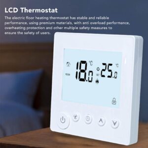 Digital Thermostat, 4500W Intelligent Floor Heating Temperature Control Thermostat with Memory Storage for Home Office Mall, AC 90V-240V, K1H16A (White)
