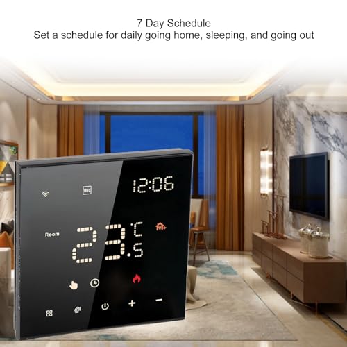 Household Thermostat, Mobile Phone Control Touch Screen 7-Day Programmable High Smart Thermostat Practical Flame Retardant 100-250VAC for Room (3A Water Floor Heating Wall