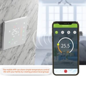 YUHOME WiFi Smart Thermostat Temperature Controller Weekly Programmable Supports Touch Control/Mobile APP/Voice Control for Electric Floor Heating 16A White