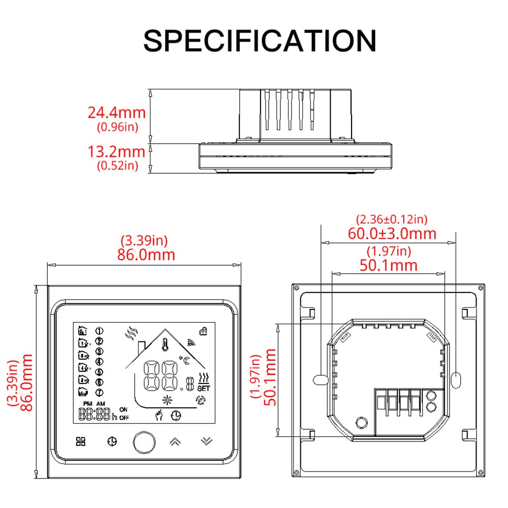 Maiju Smart tat Light Temperature Controller 5A Water Floor Heating for Home No Wi-Fi -- White