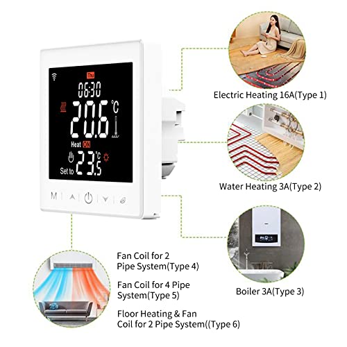 Maiju Floor Heating & Fan Coil for 2 System tat WIFI/485 Modbus with Application & Voice Control 3.5 Inch LCD Display ligent Programmable tat Child Lock Weather Forecast