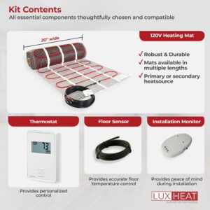 LuxHeat 80 Sqft Mat Kit, 120v Electric Radiant Floor heating System for Under Tile & Laminate. Floor Heat Kit Includes Heating Mat, Alarm, OJ Microline Non Programmable Thermostat with GFCI & Sensor