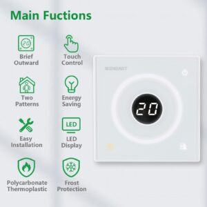 Wengart Heat Only Thermostat WG502,Line Voltage 120v 3A Touch Screen for Floor Heating Link Gas Boiler White