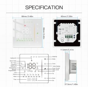 Intelligent Temperature Control,Smart Thermostat for Electric Floor Heating,Programmable, WIFI, APP Control,Energy Saving, Remote Access,95 240V, White