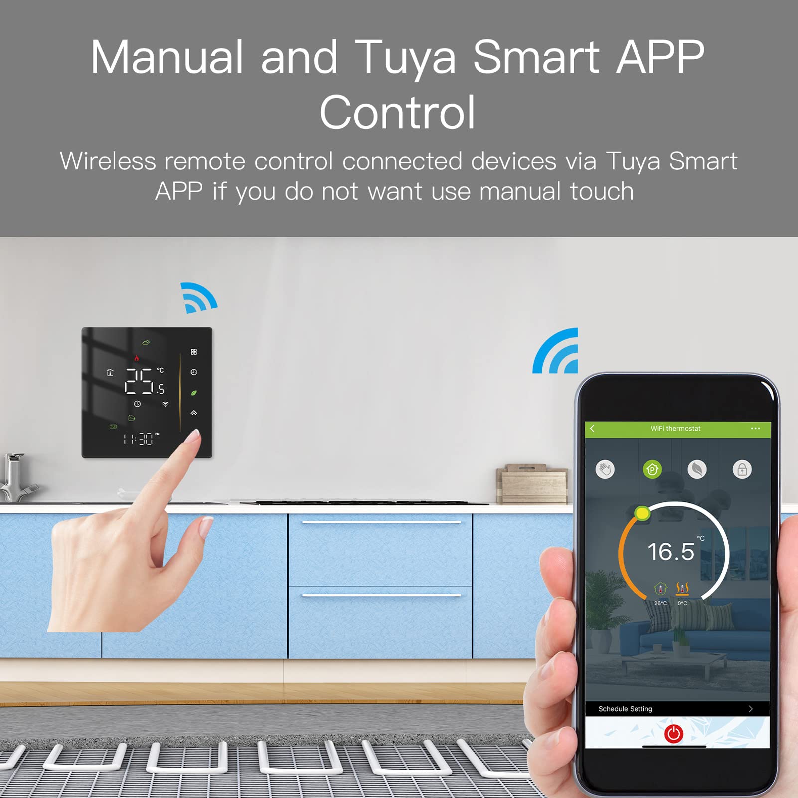 Professional Smart Thermostat,APP Control, WIFI,Programmable,Intelligent Temperature Control for Efficient Energy Usage,Remote Access,95 240VAC,Ideal for Electric Floor Heating