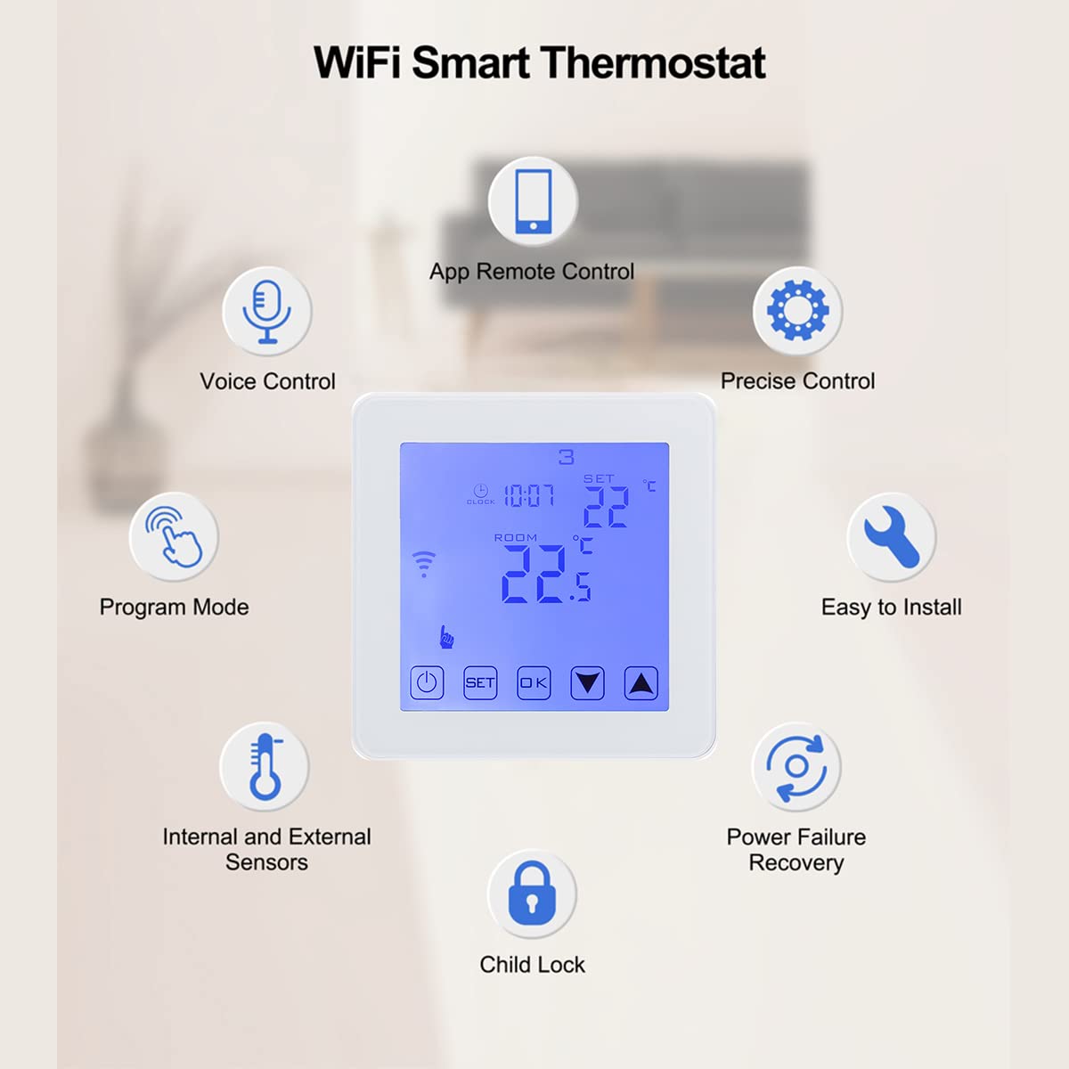 Wengart WiFi Smart Thermostat WG08,Heat Only 2.4GHz Wi-Fi APP TUYA for Radiant Floor Heating,Compatible with Alexa Echo/Google Home,AC90-240V Max3A