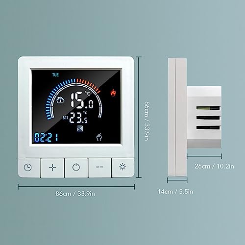 Floor Heating Thermostat, Intelligent Timing Touch Control Home Heating Controller LCD Display Programmable Low Power Consumption AC 90-240V for Hotel (Without WiFi)