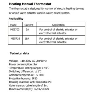 Electric Floor Heating Thermostat 110-230VAC 16A 4 Wire Thermostat Radiant Floor Heating Temperature Manual Controller