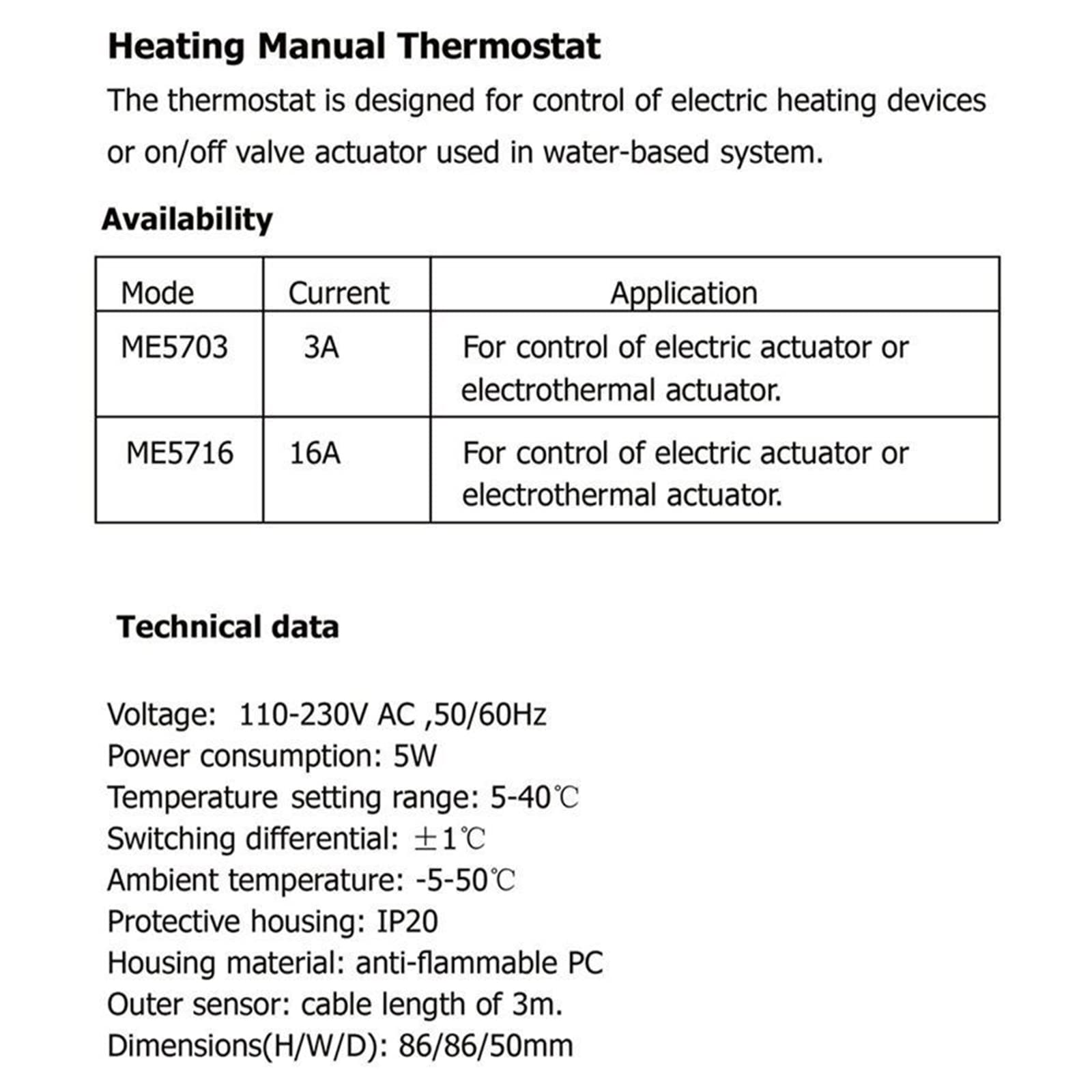 Electric Floor Heating Thermostat 110-230VAC 16A 4 Wire Thermostat Radiant Floor Heating Temperature Manual Controller