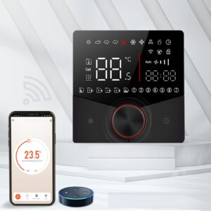 WiFi Programmable LCD Display Smart Thermostat for Tuya with Knob, Floor Heating Control Panel, Digital (Black)