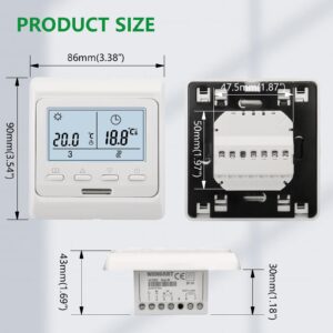 Wengart Weekly Programmable Digital Display Thermostat WG806,Heat Only AC110V 3A Work for Radiant Floor Heating Link Gas Boiler White