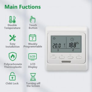 Wengart Weekly Programmable Digital Display Thermostat WG806,Heat Only AC110V 3A Work for Radiant Floor Heating Link Gas Boiler White