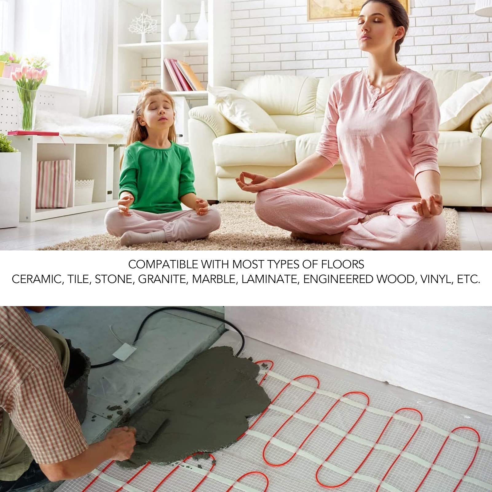 Electric Underfloor Heating Mat, Efficient Warming Continuous Heat Self Adhesive Underfloor Heating Mat 1.5㎡ PVC Protective Sleeve 180W for Floors (220-240V)